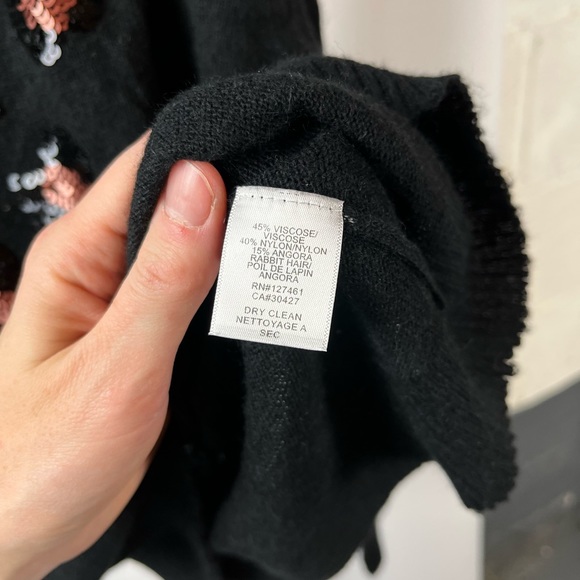 Wildfox Sweater Black Leopard Cheetah Print Small Sequins Scoop Neck Thin Knit - Picture 5 of 6